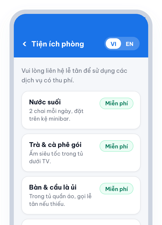Màn hình tiện ích và thông tin phòng