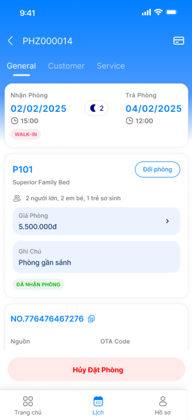 Chi tiết đơn đặt phòng trên app GoHost