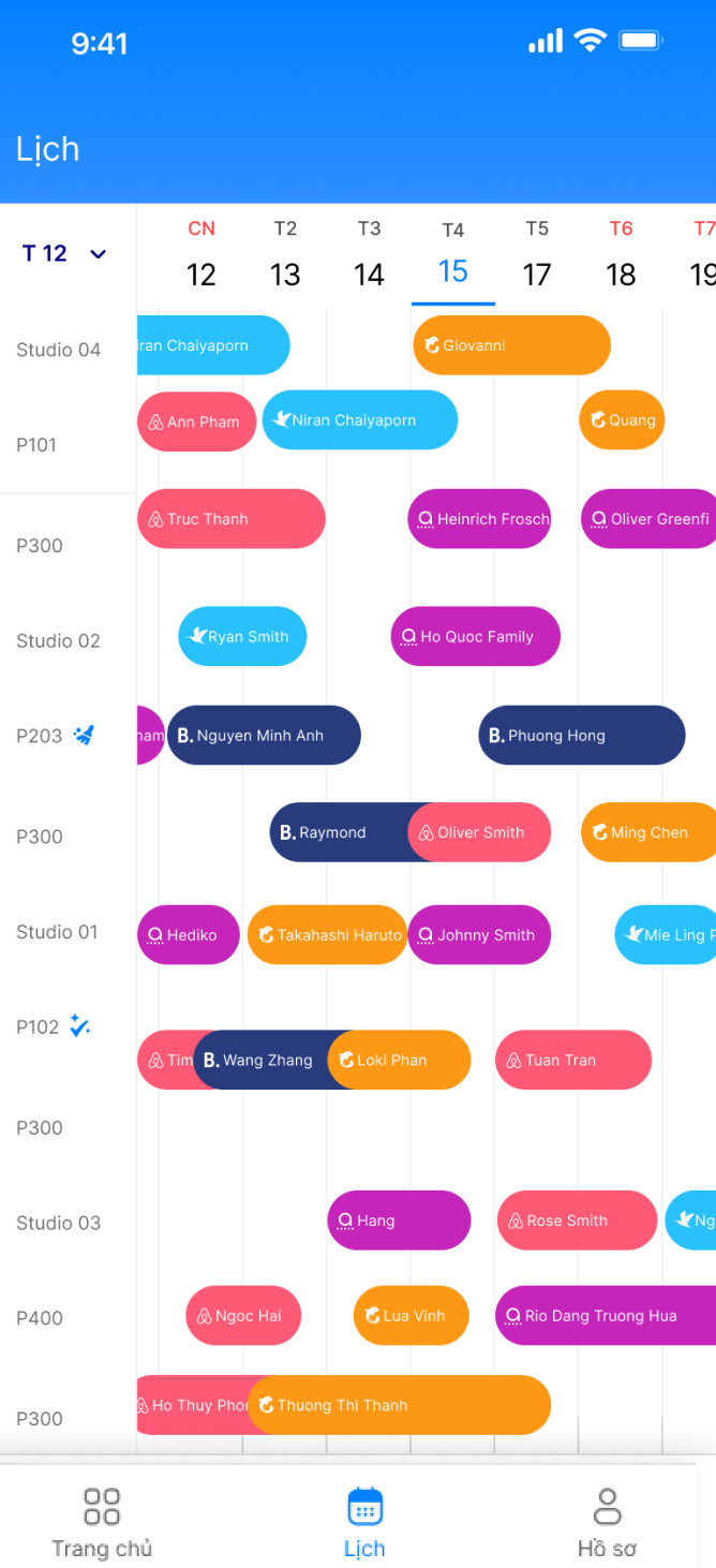 Lịch đặt phòng chung trên app GoHost