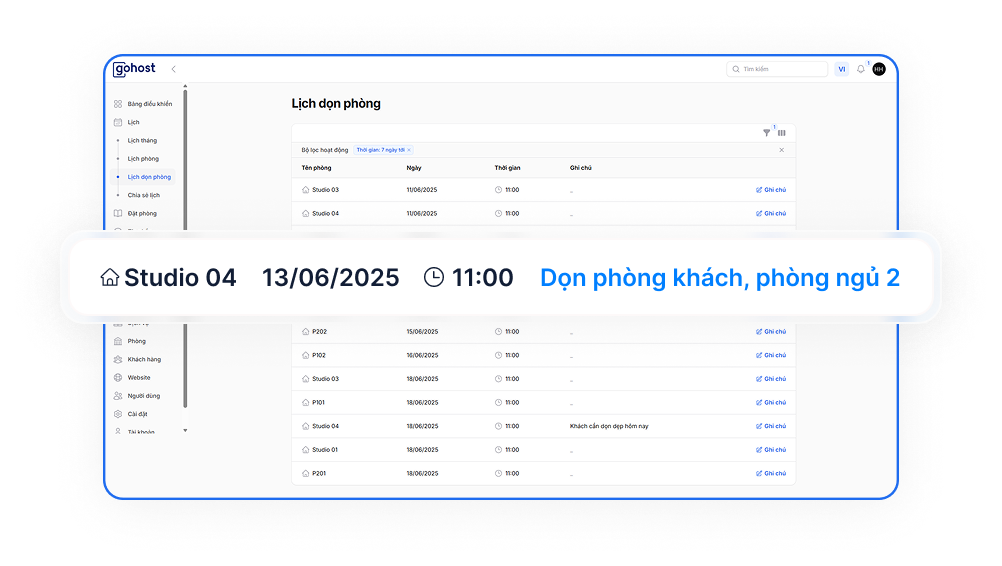 Dashboard chính GoHost — thiết kế tối giản, chỉ hiển thị thông tin cần thiết