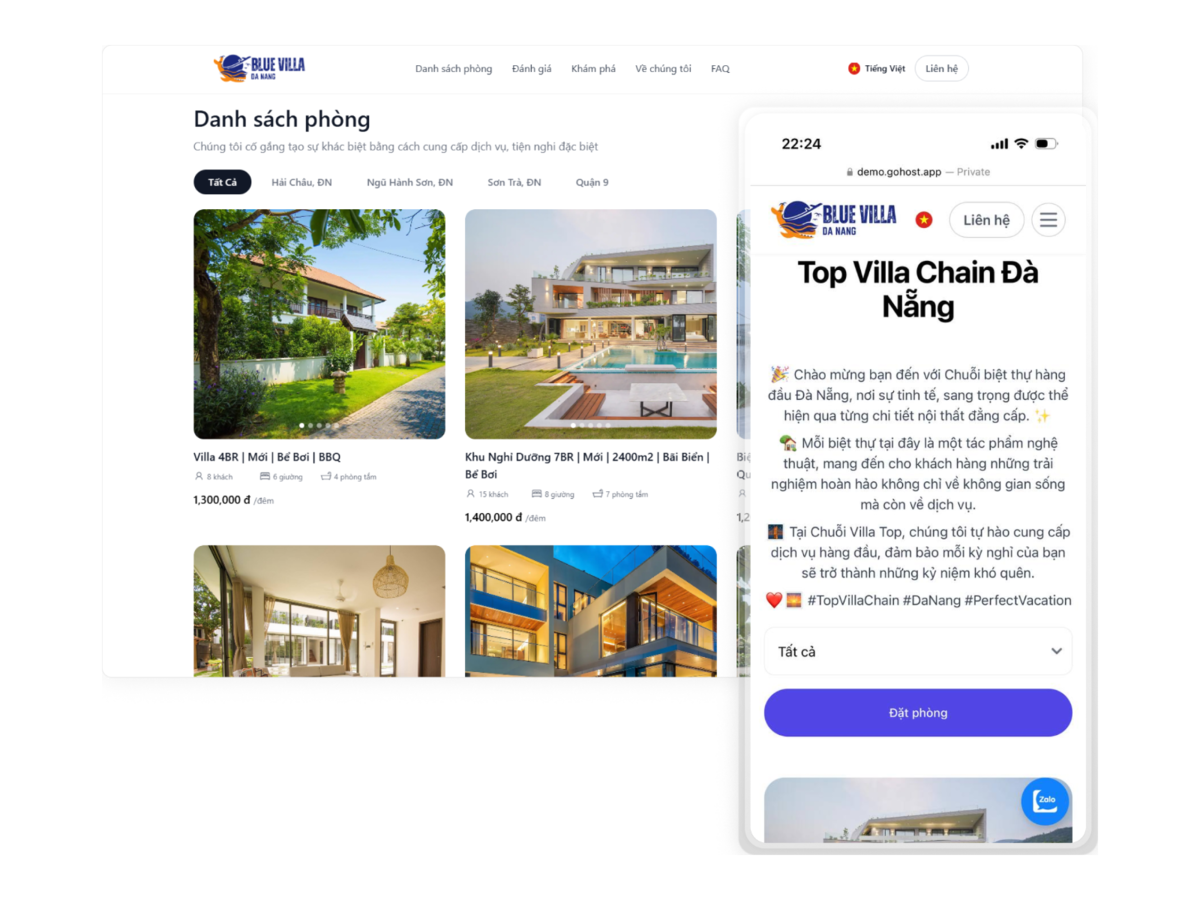 Tạo website đặt phòng nhanh chóng, đơn giản